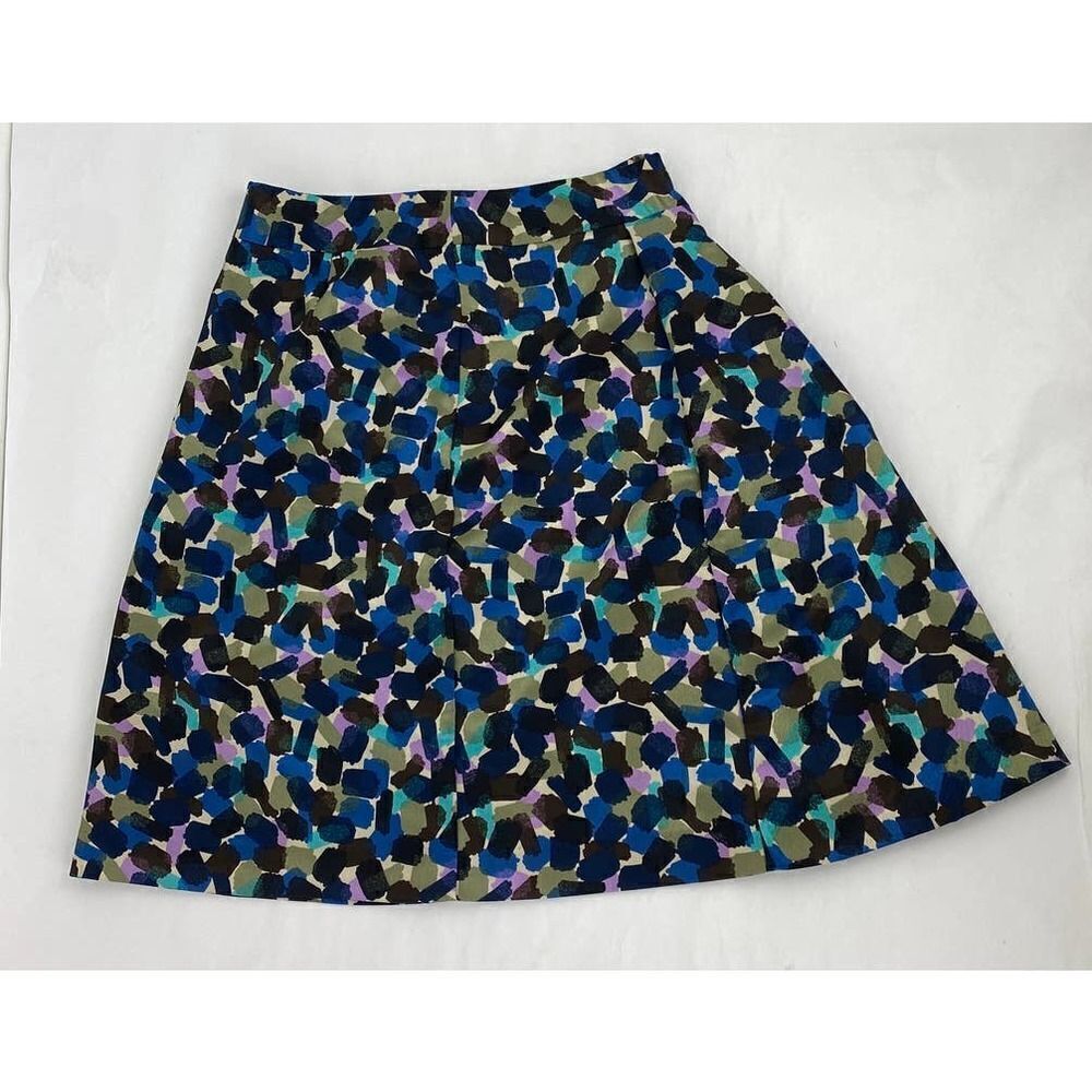 Chadwick's Patterned Skirt Abstract Colorful Navy Blue Lavender Olive - Size 6